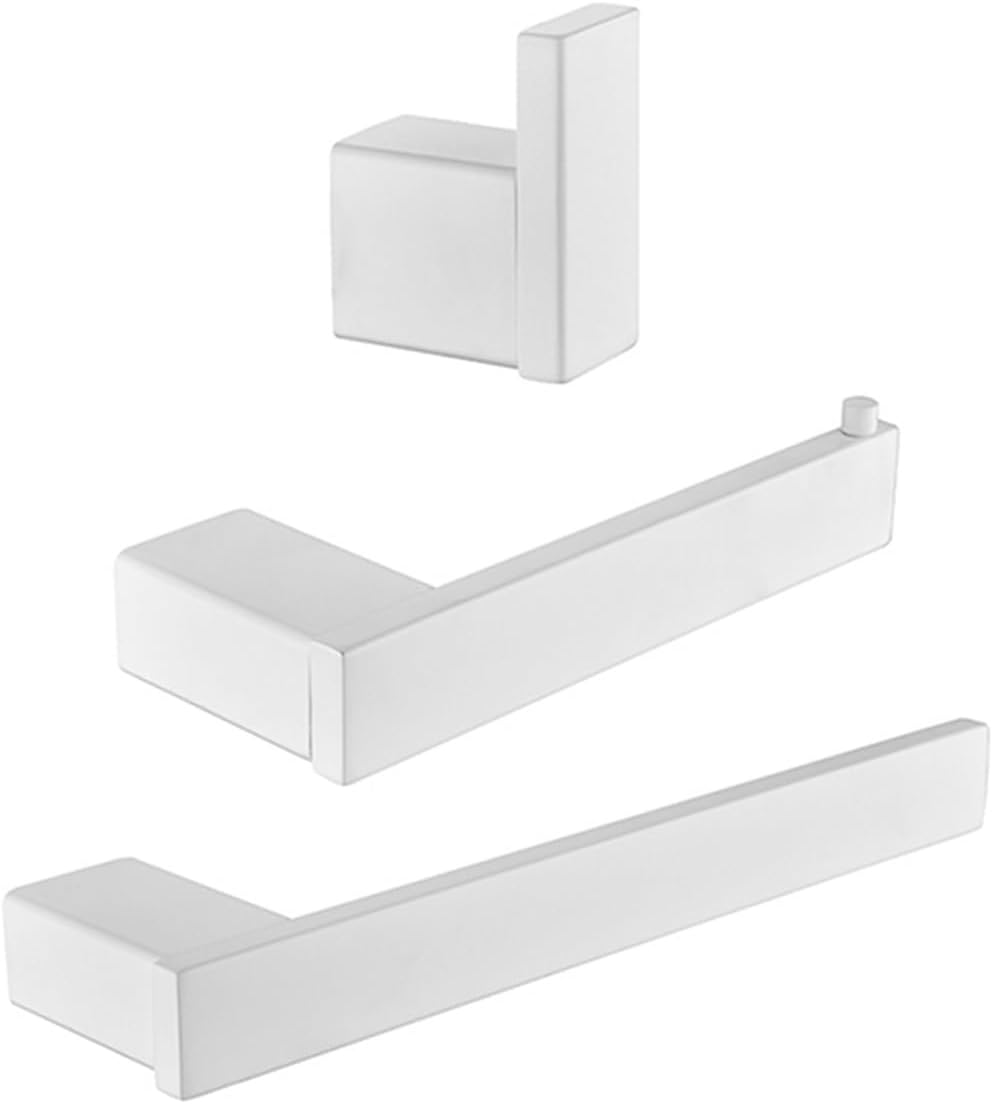 White Stainless Steel Bathroom Hardware Hand Towel Ring Toilet Paper Holder Robe Towel Hooks Bathroom Accessories Kit (Color : Paper Holder) (Robe Hook)