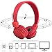 Kids Bluetooth Headphones Foldable Volume Limiting Wireless/Wired Stereo On Ear HD Headset with SD Card FM Radio in-line Volume Control Microphone for Children Adults (Red)