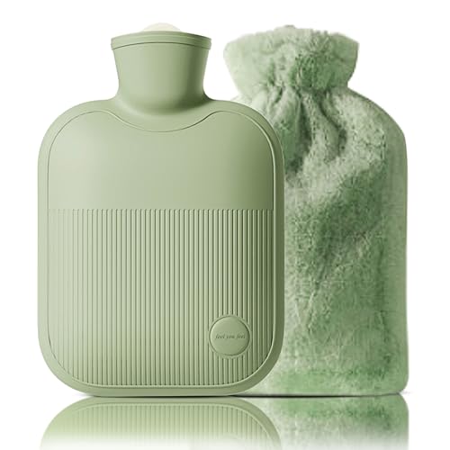 Hot Water Bottle with Cover, Leak-proof, for Hot and Cold Compress, Hand and Foot Warmer, Ideal for Menstrual Cramps, Neck and Shoulder Pain Relief, Hot for