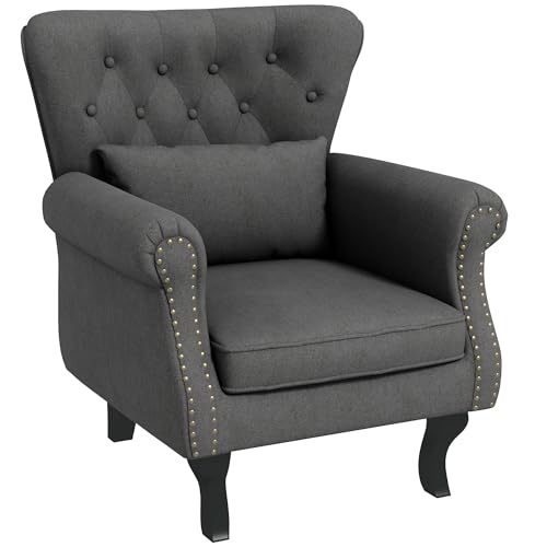 HOMCOM Wingback Armchair, Dark Grey