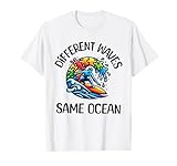 Diese Idee zum Bewusstsein für Surf-Autismus ist perfekt für diejenigen, die Vielfalt umarmen. Mit einer Autismus-Puzzlewelle und dem Zitat verschiedenen Wellen im gleichen Ozean, verbreitet dieses Autismus-Surf-Design Hoffnung, Verständnis und Ozean-Vibes