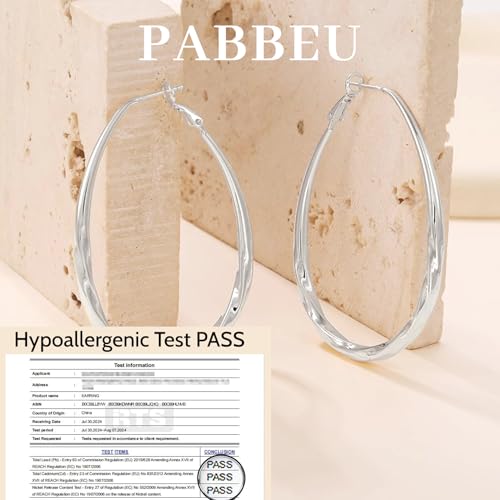 PABBEU Silver Hoop Earrings for Women Oval Hypoallergenic 925 Sterling Silver Hoop Earrings Lightwieght Large Hoops Earring for Women Trendy4