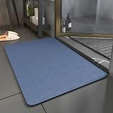 Makuru 珪藻土 バスマット 洗える トイレマット 速乾 吸水力2倍 大判 硅藻泥 お風呂 吸水 足ふき キッチン 調湿 抗菌 消臭 滑り止め付き 軽量 薄い バスルーム 浴室 洗面所 キッチン 足拭きマット キッチン用品 (ブルー, 60x90cm)