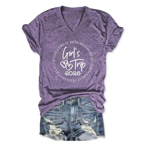 Image of Girls Trip 2026 Shirts for Women Girls Trip Shirts Vacation Travel T-Shirt Short Sleeve Summer Beach Matching Tee Top