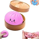 Dumpling Squishy, Glitter Dumpling Squishys Mystery, Squishy Dumpling Toy with Steamer, Soft Slow-Rising Squishys Dumplings, Anxiety Relief (Rosa)