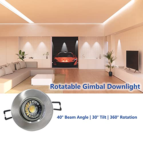 Image of POPANU Premium Canless Recessed Gimbal Downlight Rotatable-Spotlight 5 CCT Eyeball Ceilling Potlight, Dimmable Lights Fixture with Junction Box, 8W CCT Adjustable (Brushed Nickel, 3 Inch)