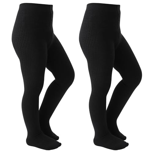 Coziwill Socks - Girls Tights Seamless Toddler Stockings Tights Soft Cotton Cable Knit Children School Girl Tight Leggings Kids 6-8 Years 2 Pack (Black, M) - -20%
