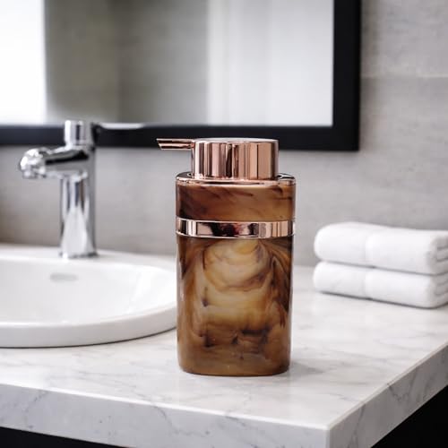 Image of Luxe Home International Marble Pattern Plastic Soap Dispenser for Bathroom and Kitchen Sink Leak Proof Liquid Hand Wash Square Bottle Lightweight Smooth Finish (13.5x7 cm Brown) Pack of 1