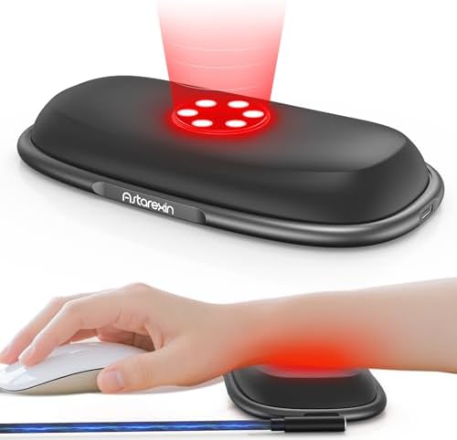 Mouse Wrist Rest, Red Light Wrist Pad for Mouse with 660nm & 850nm, 2-in-1 Ergonomic Silicone Mouse Pad Wrist Support with Sensor, Office Use, Non-Slip Base, USB Powered, Black