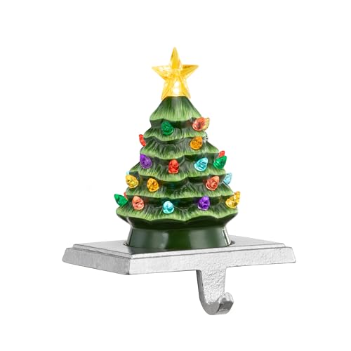 Mr. Christmas 5 in. Illuminated Ceramic Stocking Hanger - Green Tree by Mr. Christmas - Used condition - US$15.17