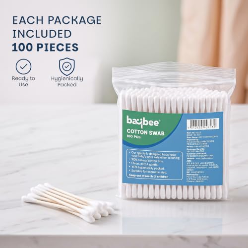 Image of Baybee 400 Pcs Baby Cotton Swab Ear Buds Cleaner, Made of Biodegradable Material, Safe & Hygienic for Babies | Soft Cotton Buds, Ear Cleaning Buds | Ear Buds Cleaner for Babies Kids Adults (Pack of 4)
