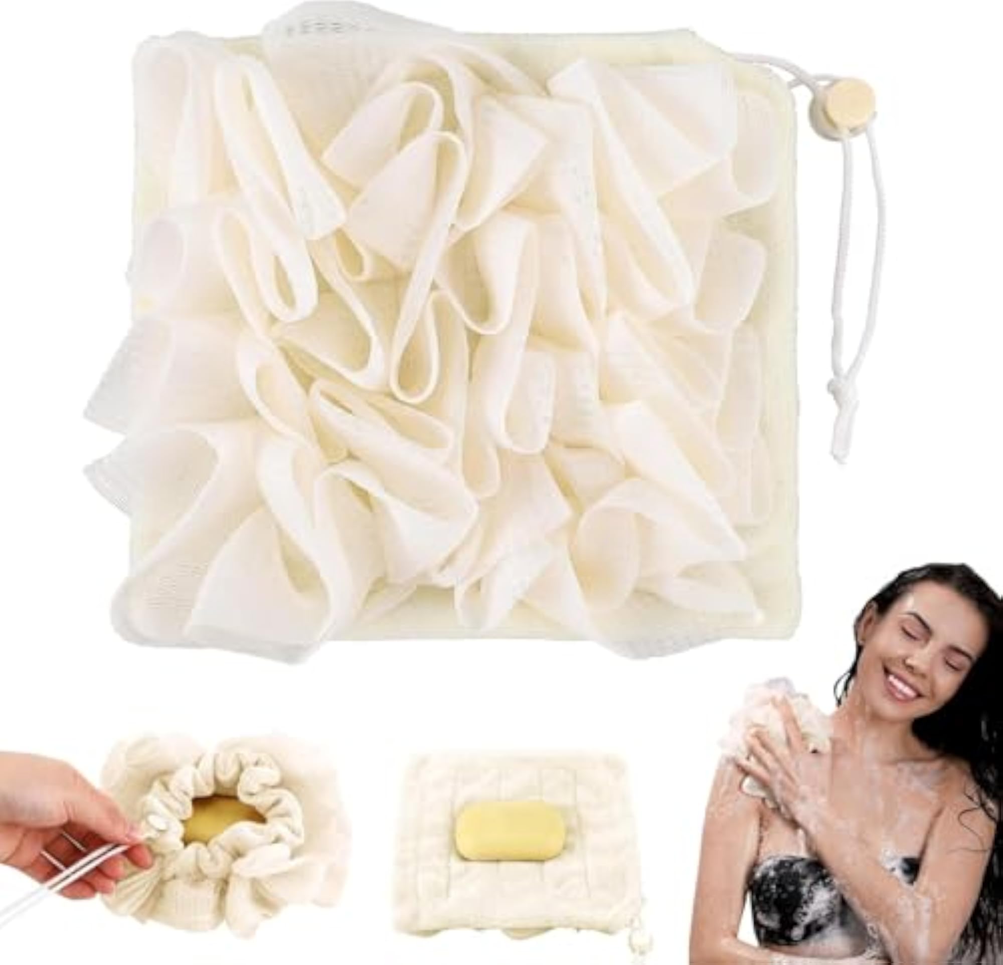 2-in-1 Shower Loofah Bath Sponge Combo, Reusable