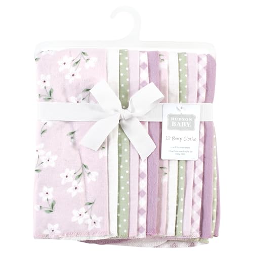 Image of Hudson Baby Unisex Baby Cotton Poly Flannel Burp Cloths Bundle, Purple Dainty Floral, One Size