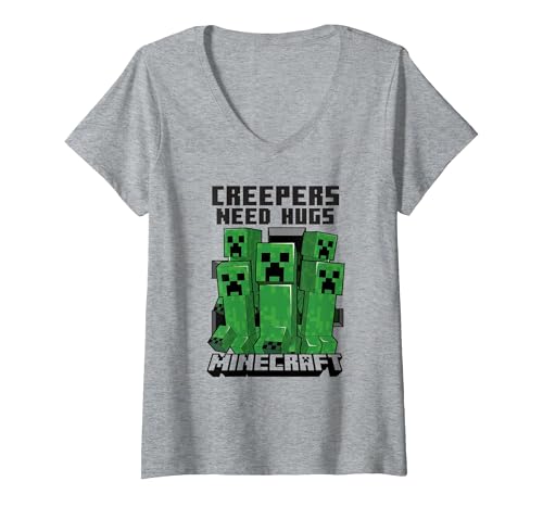 Image of Women's Minecraft Creepers Need Hugs March V-Neck T-Shirt, Heather Grey, Medium
