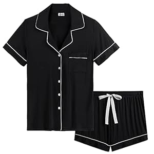 Joyaria Womens Ultra Soft Pajama Button Down Short Sleeve Pj Set-Small-XXL