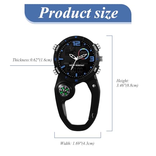 Image of JewelryWe Men Women Digital Clip Watch Mini Microlight Backpack Buckle Belt fob Watches for Rock Climbing Doctors Nurses Chefs for Mother's Day