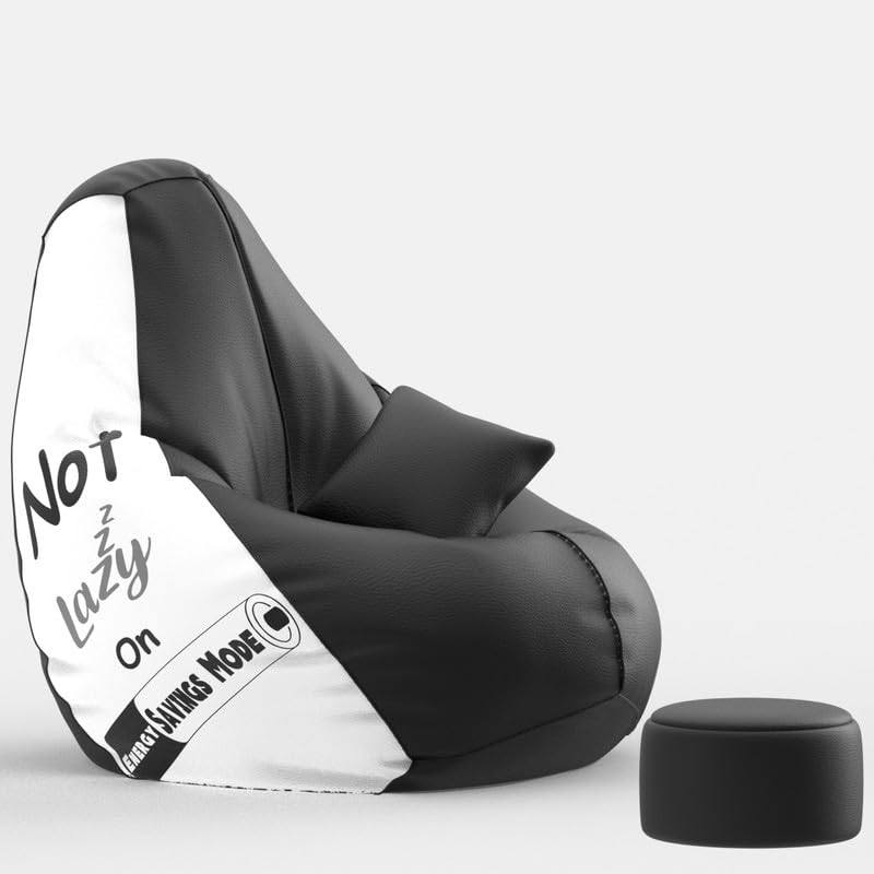 Image of Biggie Bean Bag with Beans Filled 6XL Bean Bag with Free Cushion & Footrest - Official : BeanCraft Combo (Matching Color : Printed, Not Lazy - Black White)