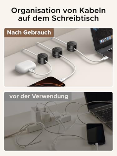 UGREEEN 6 Stück Kabelhalter Kabelclips, Magnetische Selbstklebende Kabel Organizer, Einhandbedienung, Kabelmanagement für USB Ladekabel Netzkabel Audiokabel, Kompatibel mit Kabel bis zu 7,5 mm