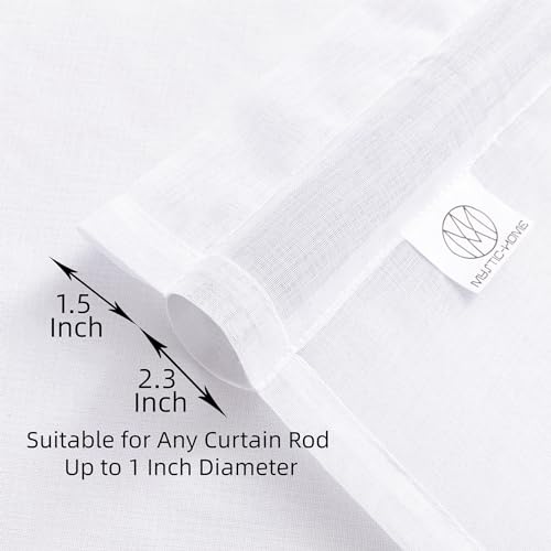 Image of White Sheer Tulle Curtains - 4 Panel Sets, 63 Inch Long, Rod Pocket, for Bedroom & Living Room, 52 W x 63 L