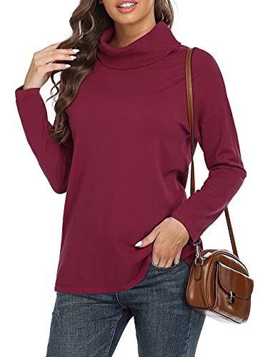 VIISHOW Women's Casual Lightweight Soft Turtleneck Long Sleeve Knit Top Loose Pullover Sweater,Red,Small