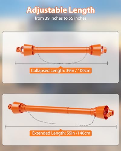 DEXSO 1 3/8\" PTO Drive Shaft, 6 Spline End Round End PTO Driveline Shaft, Series 4 Tractor 39\"-55\" Brush Hog PTO Shaft for Bush Hog,Finish Mower,Rotary Cutter