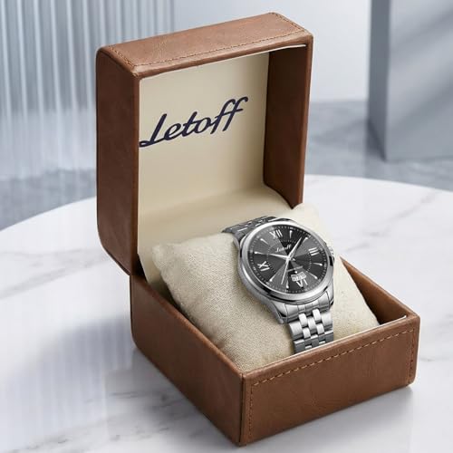 Image of Letoff Men's Analog Watch,Tool-Free Adjustable Clasp, Water Resistant 100ft, Roman Numeral Dial, Stainless Steel Case & Strap, Perfect for Business & Casual Wear