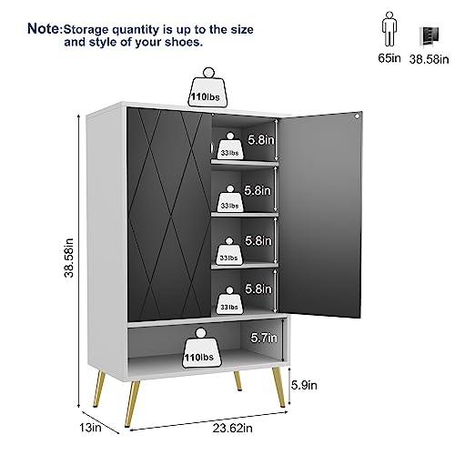 HOMEFORT Shoe Cabinet,15 Pairs Shoe Rack Organizer Cabinet,Black Shoe Storage Cabinet for Narrow Entryway Closet,6-Tier Modern Shoe Organizer with Double Doors (Black/White)