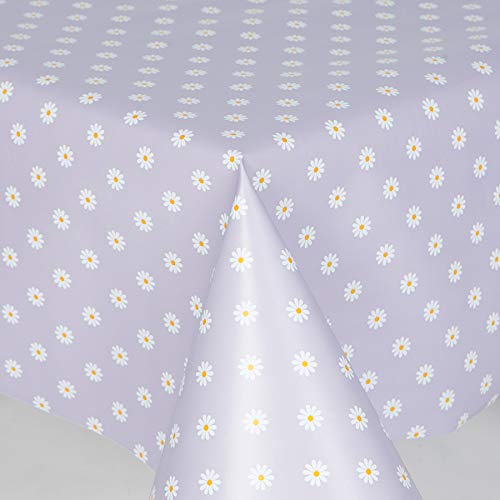 Home Expressions Small Daisy Flowers on a Lilac Ground Wipe Clean Vinyl Table Cloth/Protector Textile Backing (Oval 137cm x 183cm)