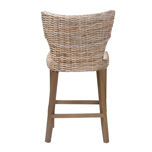 Butaco moderno bohemio Bali & Pari Enver de ratán kubu gris y madera de caoba miniatura 6