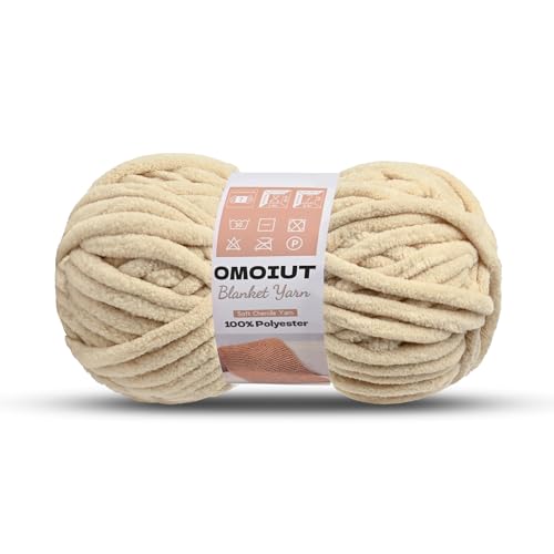Image of Beige Chunky Chenille Yarn for Crocheting, Soft Baby Blanket Yarn, Chunky Knit Blanket Crochet Yarn, #7 Super Bulky, 3.5 oz /54.6 yds Fluffy Velvet Amigurumi Yarn