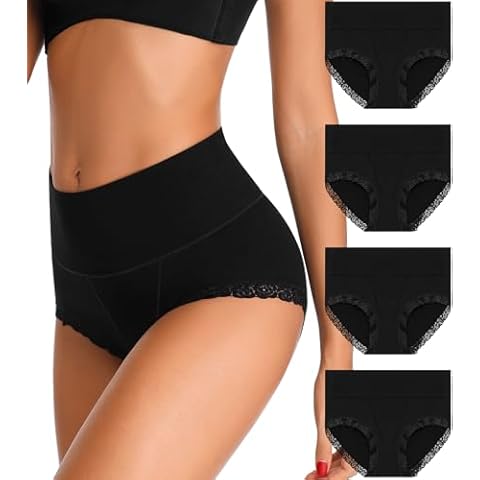 J-pone Womens Underwear High Waisted Cotton Underwear Postpartum Underwear Stretch Full Coverage Ladies Panties Postpartum Essentials Tummy Control Underwear, Black 4 Pack Size XL Cover