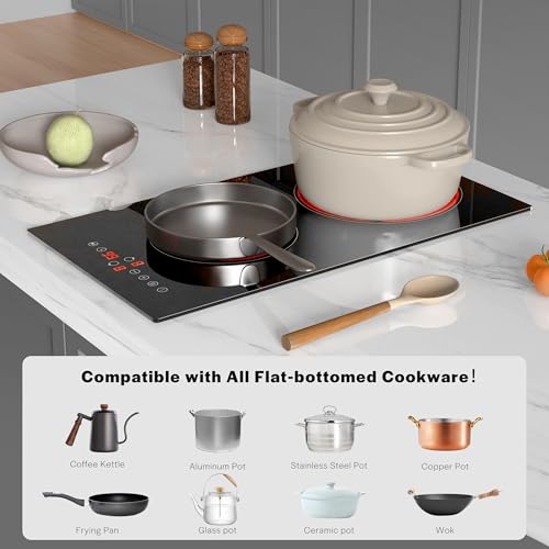 Image of Empava 2 Burner Electric infrared Cooktop, 3000W Built in Electrical Stove Top for Kitchen, 208~240V Hard Wired, No Plug, ETL Certified, Black