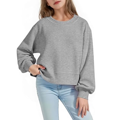 DDAPJ pyju Girls Cropped Sweatshirts Long Sleeve Crewneck Pullover Plain Basic Casual Sweatshirt Kids Fall Winter Clothes