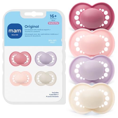 Image of MAM Original Baby Pacifier 16+ Mths, Skin Soft Silicone Nipple, 4 Pack | BPA-Free Skin Soft Silicone Nipple, Developed With Medical Experts, Easy Clean, Made In Europe