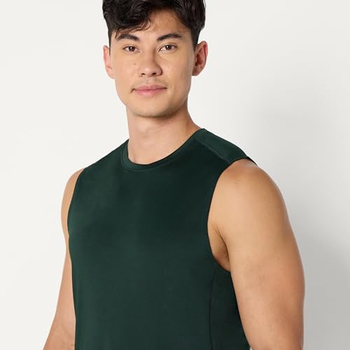Amazon Essentials Herren Leichtes, Schnelltrocknendes und Feuchtigkeitsableitendes Sport-Muskelshirt aus Tech Stretch, Ärmellos, Dunkelgrün, M 4