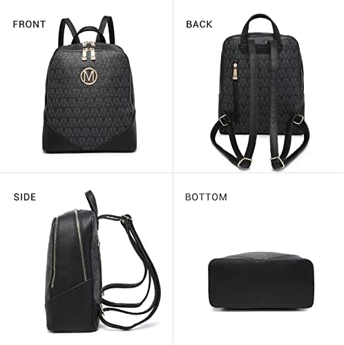 MKP Women Fashion Double Zipper Signature Medium Backpack Purse PU Leather Girls Ladies Bookbag Travel Shoulder Bag Set 2Pcs 6 MKP Women Fashion Double Zipper Signature Medium Backpack Purse PU Leather Girls Ladies Bookbag Travel Shoulder Bag Set 2Pcs