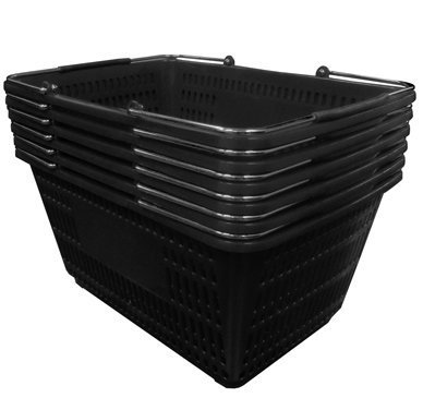 Shopping Basket (Set of 6) Durable Black Plastic with Metal Handles