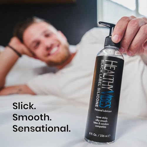 Image of Healthy Vibes Silicone Based Lube 32 oz for Latex Condoms & Hard Sex Toys, Long Lasting Easy Clean Gel Lubricant w /Hand Pump, Sexual Personal Privacy Enhancer for Men Women Couples Anal Lubrification