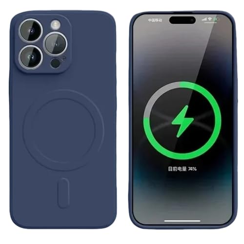 Coque silicone magnétique sans fil pour iPhone 14 Pro Max, arrière liquide premium bleu