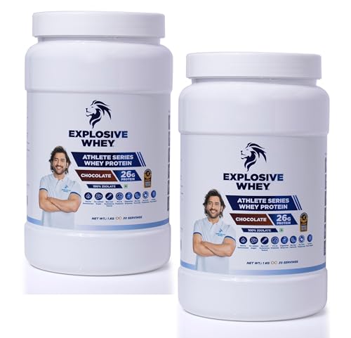 Image of Explosive Whey Athlete Series Whey Protein 100% Isolate - 2kg | Trusted by M.S. Dhoni & Kedar Jadhav | Informed Sport Certified | Muscle Support & Recovery - 26g /Serving (60 Servings - 2Kg, Chocolate+Chocolate)
