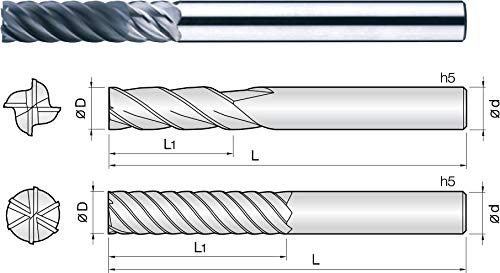 10 mm diameter, VHM radius cutter Helix 30° with diamond coating 4 cutting edges