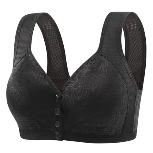 Bras for Older Women 2024 Fashion No Underwire Front Closure Convenient Bras Full Support Push Up Everyday Bras Bras for Plus Size Women Black XL