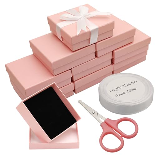 Didamx 10Pcs Pink Cardboard Square Jewelry Boxes Small Gift Boxes with Black Cushion Necklace Earring Bracelet Gift Storage Case 3.5 x 3.5 x 1.2 Inch