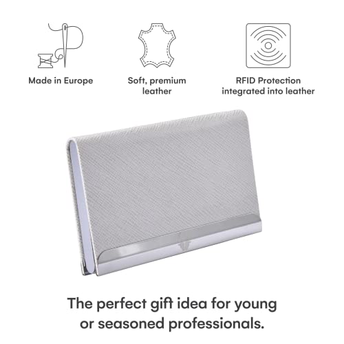 Donbolso Business Card Holder - Card Case Pocket Wallet - Credit Card Organizer For Men And Women - Stainless Steel And Leather Business Card Carrier - Ideal Gift For Young And Seasoned Professionals #TOP4