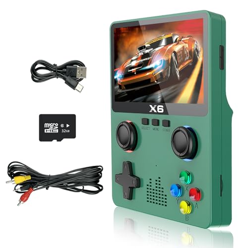 Retro Handheld Game Console with 32G Card Support 11+ Emulators, 3.5-inch IPS Screen, Portable Retro Gaming Console Supports 10,000+ Games and TV Outputs (Green)