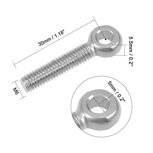 Image of uxcell M6 x 30mm Machinery Shoulder Swing Lifting Eye Bolt 304 Stainless Steel Metric Thread 5pcs