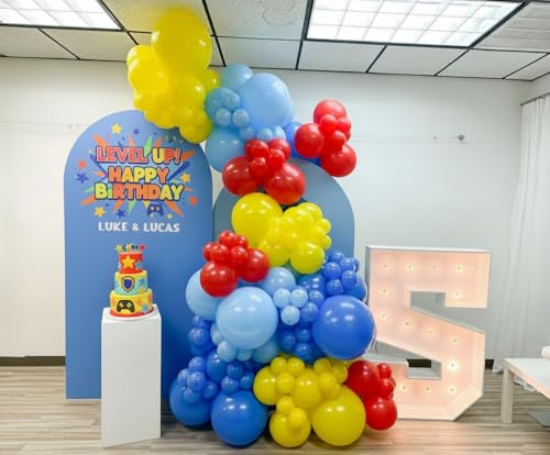 Image of Cartoon Balloon Garland Arch Kit 171pcs with 4D Star Gold Long Balloons, Red Blue Yellow Balloons Arch Kit for Birthday Baby Shower Carnival Circus Hedgehog Super Hero Gamer Theme Party Decor