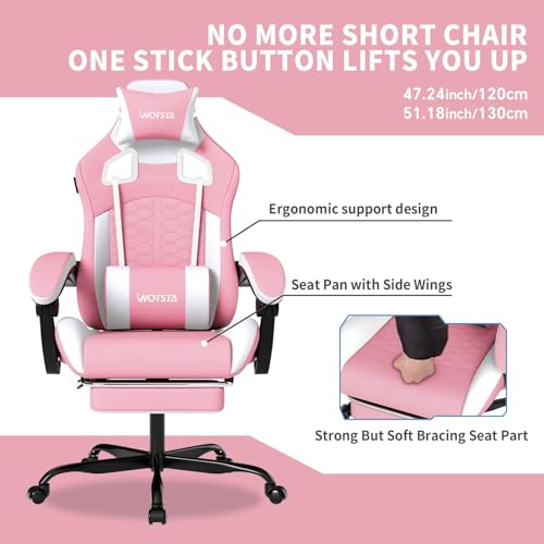 Image of Gaming Chair with Massage,Ergonomic PC Gaming Chair with Footrest Comfortable Headrest and Lumbar Support,High Back Game Chair PVC Leather,300LBS (Pink)