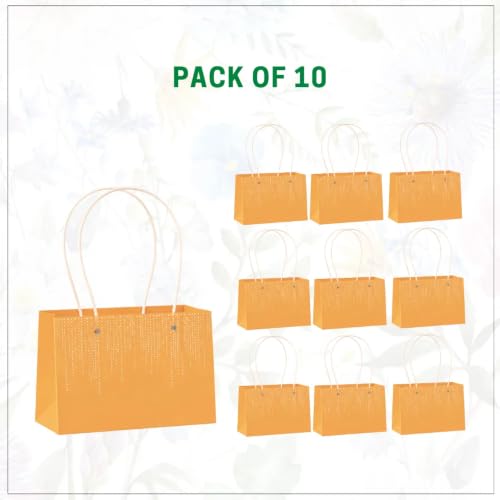 Image of Oasis Pack of 10 Orange Texture Print Flower Hamper Bags | Premium Floral Packaging Bags for Rakhi Gift Hampers, Flower Bouquets, Wedding, Return Gifts, Decorative Presentation & Florist Supplies
