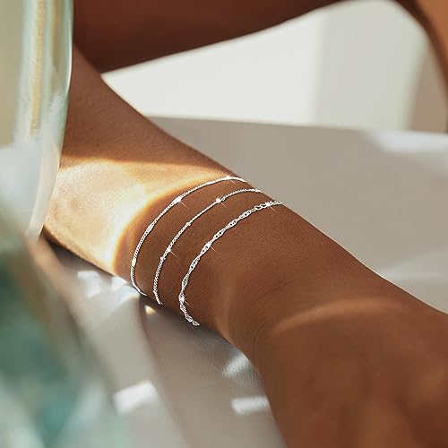 Silver Bracelets for Women, Dainty Stackable Silver Bracelets for Women Trendy Sparkling Waterproof Bracelet Set Gold Adjustable Bracelet Pack Jewelry Gifts for Women4